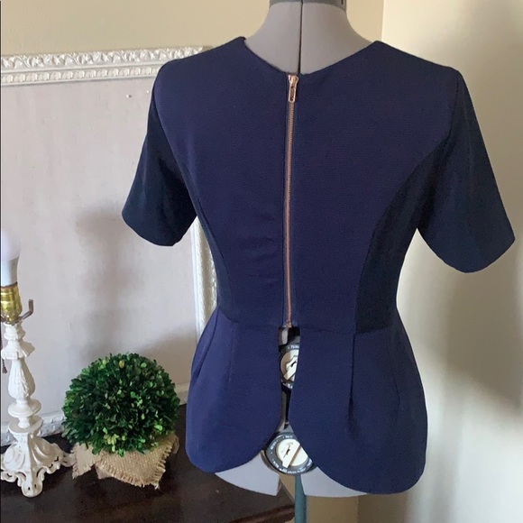 Navy Blue peplum blouse - Picture 3 of 9